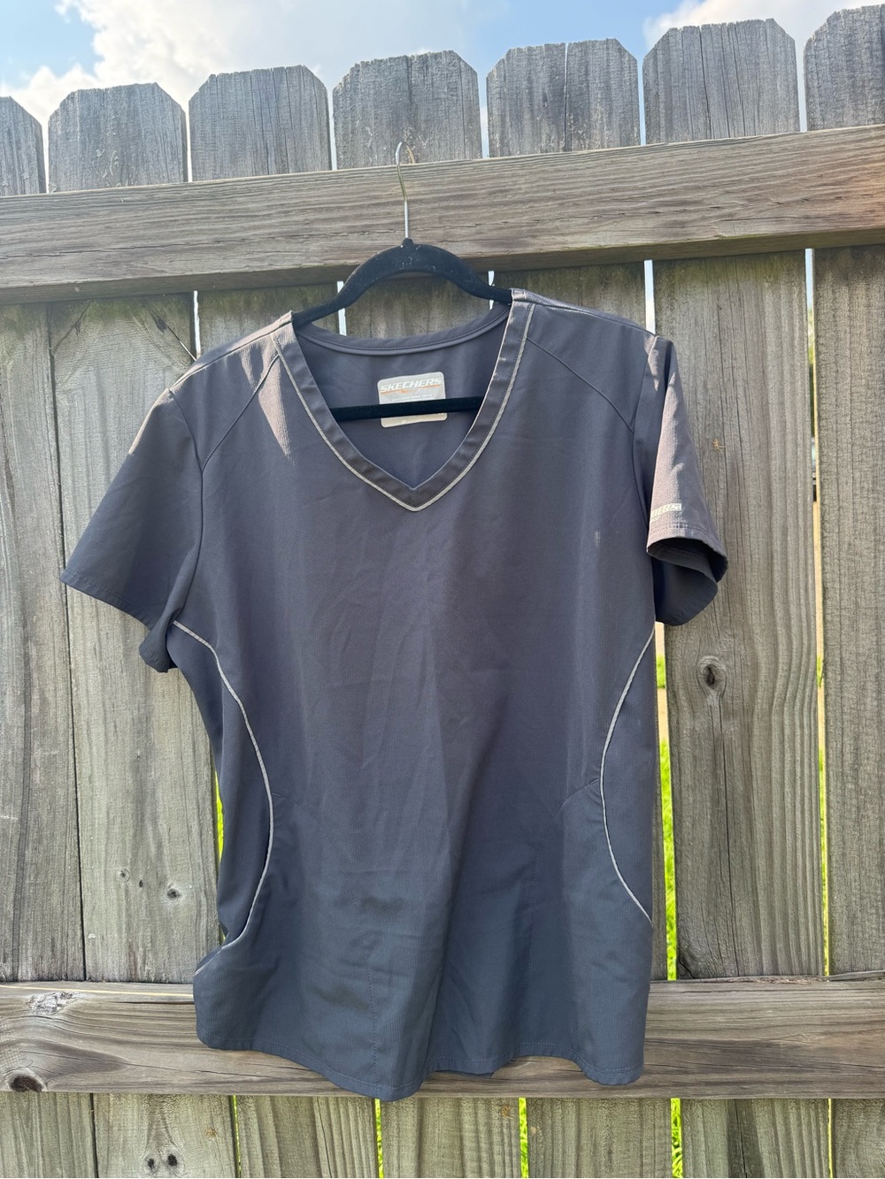 Woman’s  Gray V-Neck Scrub Short Sleeve Shirt